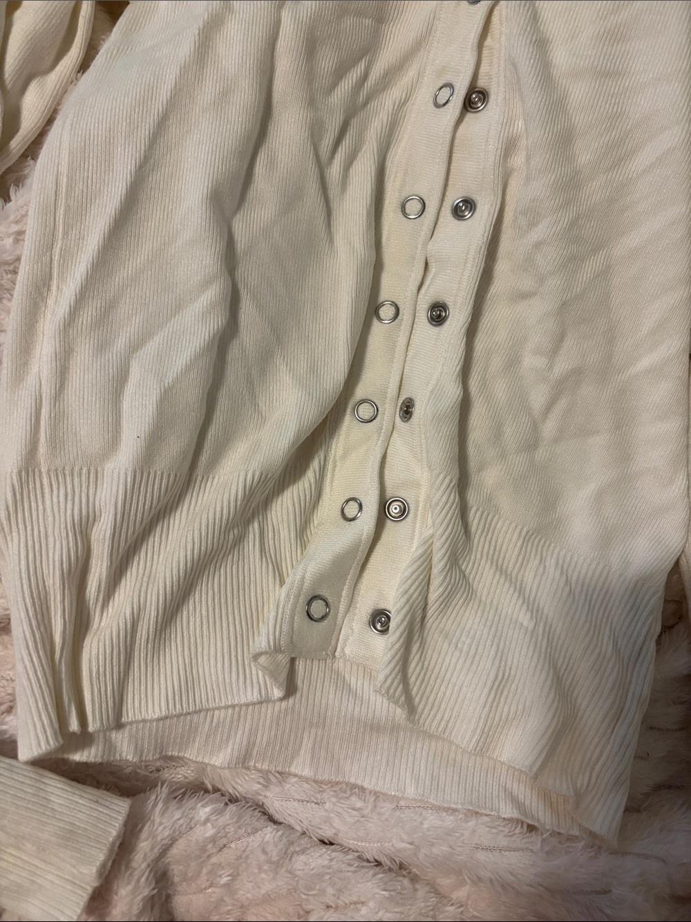 Garage Cream Button-Front Ribbed Cardigan - Picture 4 of 5